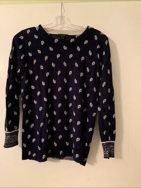J. Crew Navy White Paisley Crewneck Long Sleeve Sweater
